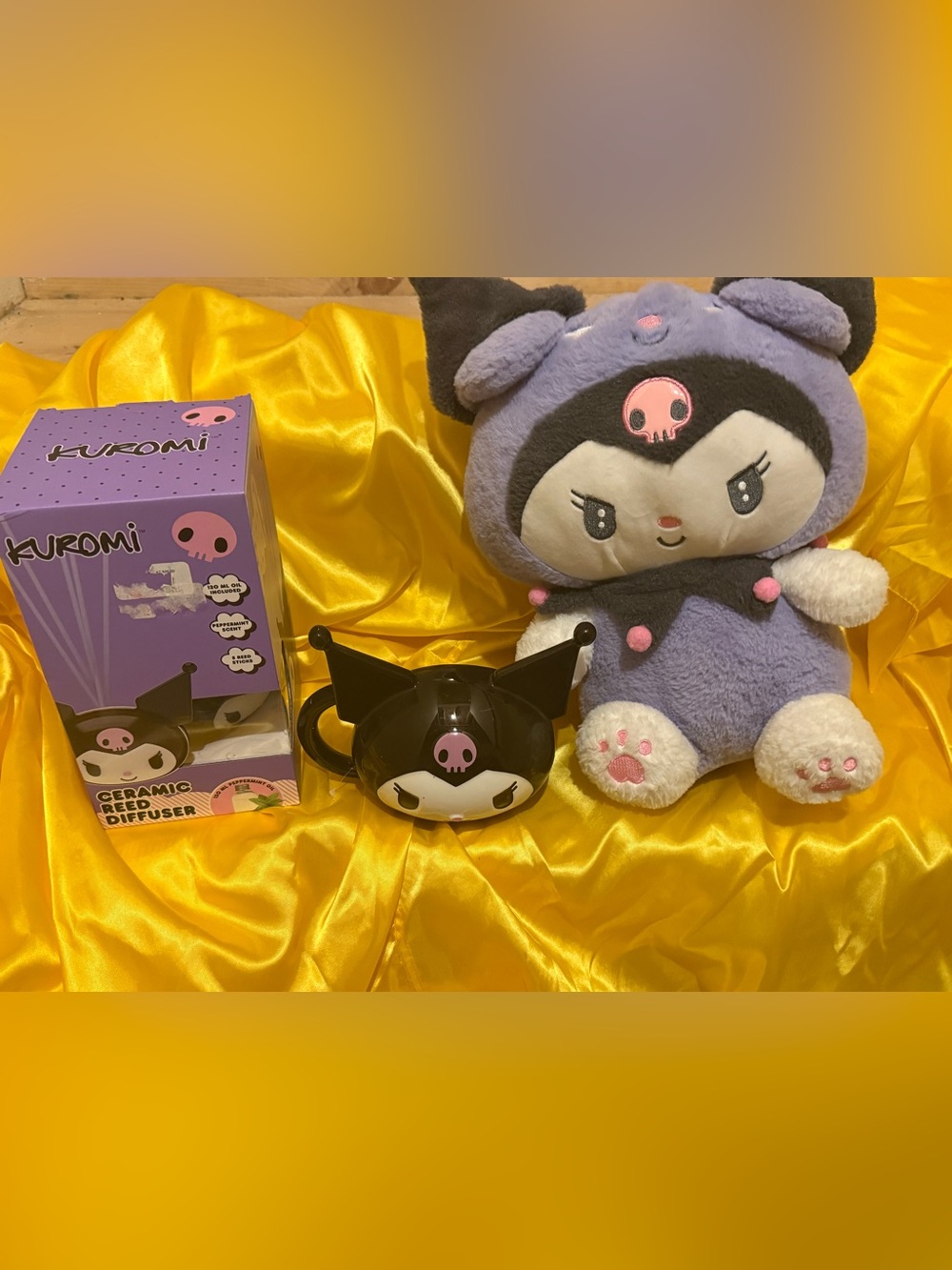 3 piece bundle-Kuromi-Reed Diffuser/Mug/and large plush-All Brand New!!